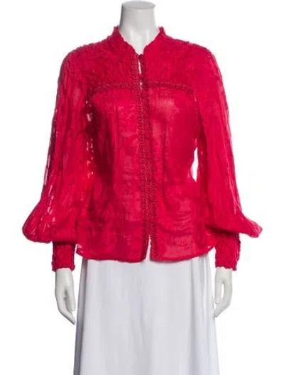 Pre-owned Alexis Linen Floral Print Blouse In Red