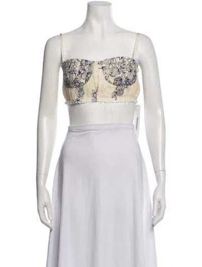 Pre-owned Alexis Linen Floral Print Crop Top In Multicolor