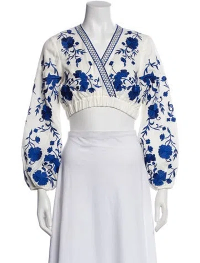 Pre-owned Alexis Linen Floral Print Crop Top In Neutral