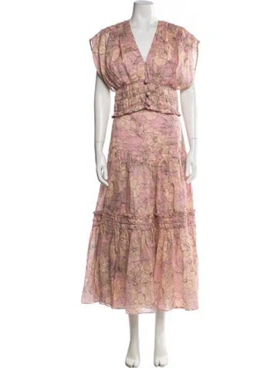 Pre-owned Alexis Linen Floral Print Skirt Set In Pink