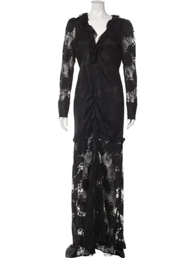 Pre-owned Alexis Linen Long Dress In Black