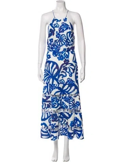 Pre-owned Alexis Linen Long Dress In Blue
