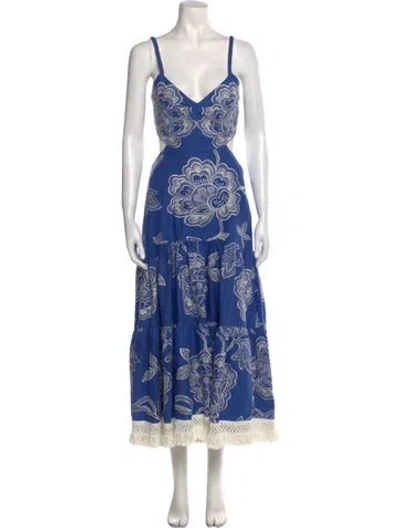 Pre-owned Alexis Linen Long Dress In Blue