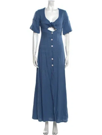 Pre-owned Alexis Linen Long Dress In Blue