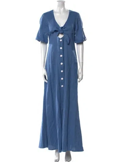 Pre-owned Alexis Linen Long Dress In Blue