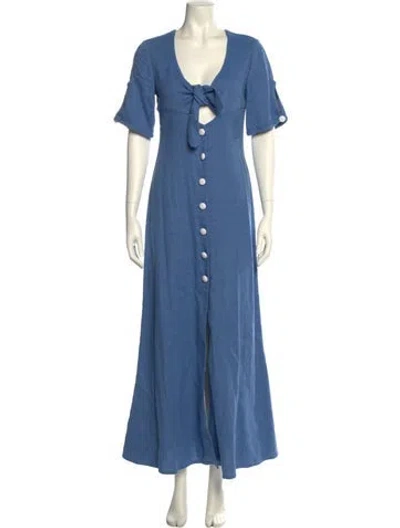 Pre-owned Alexis Linen Long Dress In Blue