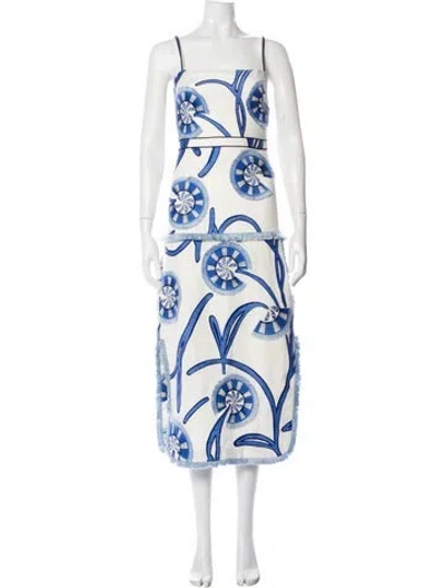 Pre-owned Alexis Linen Long Dress In Blue