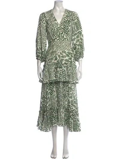 Pre-owned Alexis Linen Long Dress In Green