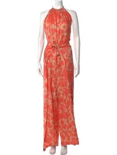 Pre-owned Alexis Linen Long Dress In Orange
