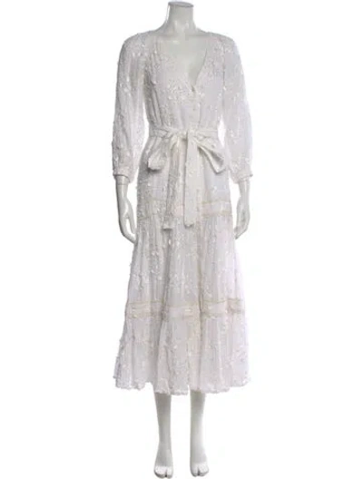 Pre-owned Alexis Linen Long Dress In White