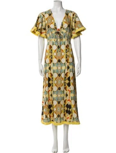 Pre-owned Alexis Linen Long Dress In Yellow
