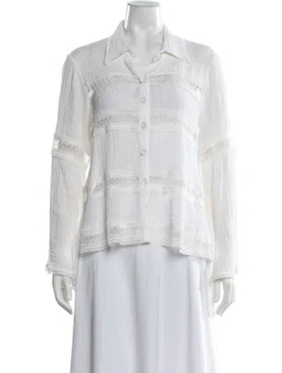 Pre-owned Alexis Linen Long Sleeve Blouse In White