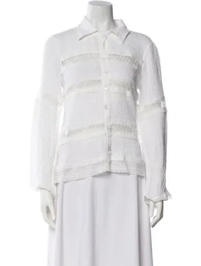 Pre-owned Alexis Linen Long Sleeve Button-up Top In White