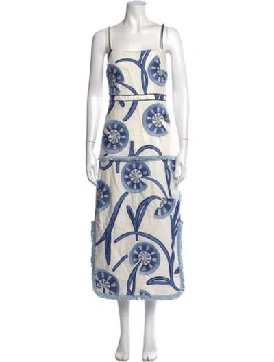 Pre-owned Alexis Linen Midi Length Dress In Blue
