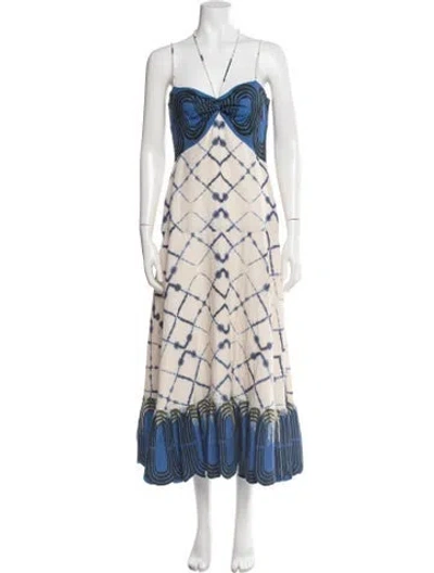 Pre-owned Alexis Linen Midi Length Dress In Blue