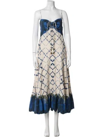 Pre-owned Alexis Linen Midi Length Dress In Blue
