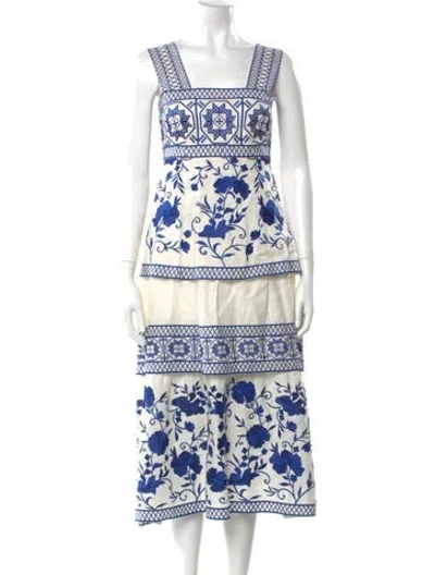 Pre-owned Alexis Linen Midi Length Dress In Multi