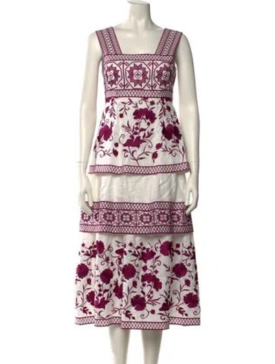 Pre-owned Alexis Linen Midi Length Dress In White