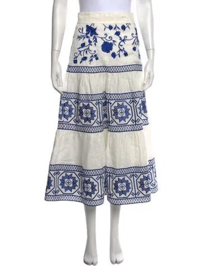Pre-owned Alexis Linen Midi Length Skirt In White
