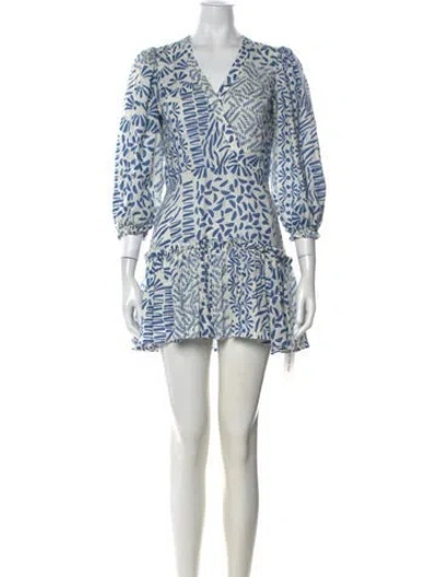 Pre-owned Alexis Linen Mini Dress In Blue/white