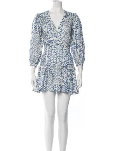 Pre-owned Alexis Linen Mini Dress In Blue/white