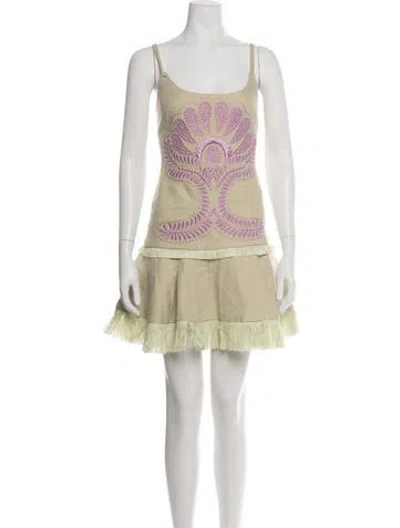 Pre-owned Alexis Linen Mini Dress In Green/pink