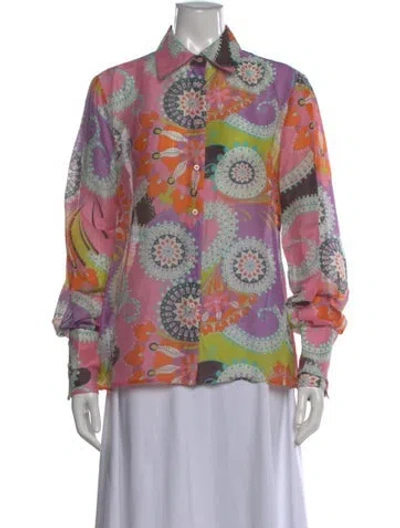 Pre-owned Alexis Linen Paisley Print Blouse In Pink