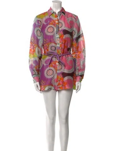 Pre-owned Alexis Linen Paisley Print Romper In Pink