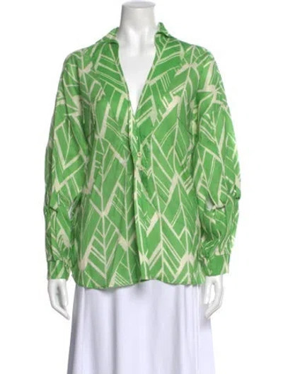 Pre-owned Alexis Linen Patterned Blouse In Green