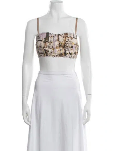 Pre-owned Alexis Linen Patterned Crop Top In Blue