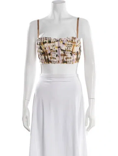 Pre-owned Alexis Linen Patterned Crop Top In Brown