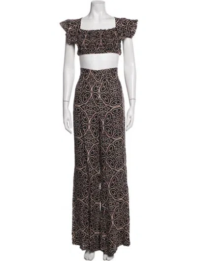 Pre-owned Alexis Linen Patterned Pant Set In Black