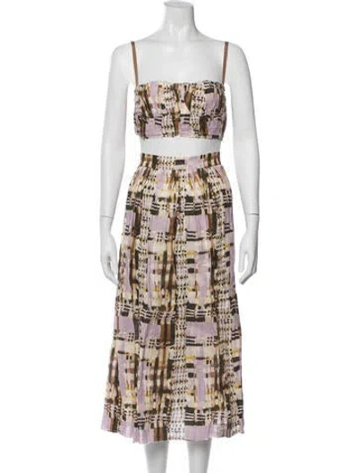 Pre-owned Alexis Linen Patterned Skirt Suit In Purple