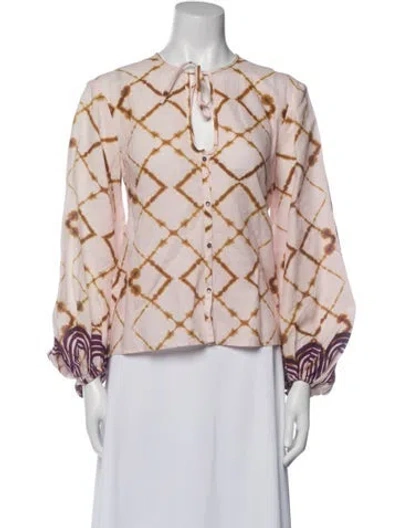 Pre-owned Alexis Linen Plaid Print Blouse In Pink