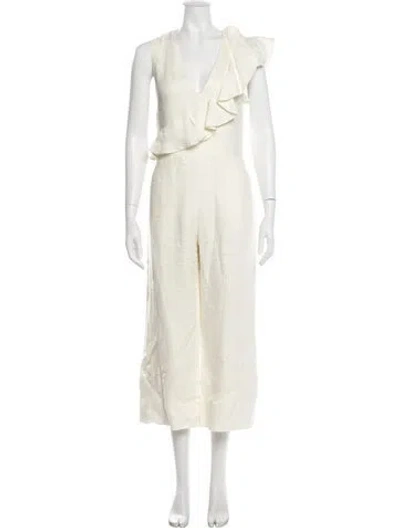 Pre-owned Alexis Linen Plunge Neckline Jumpsuit In Neutral
