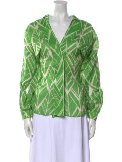 Pre-owned Alexis Linen Printed Blouse In Green