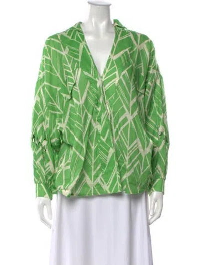 Pre-owned Alexis Linen Printed Blouse In Green