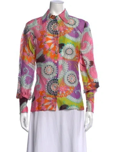Pre-owned Alexis Linen Printed Blouse In Orange