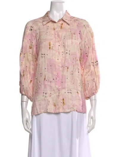 Pre-owned Alexis Linen Printed Blouse In Pink
