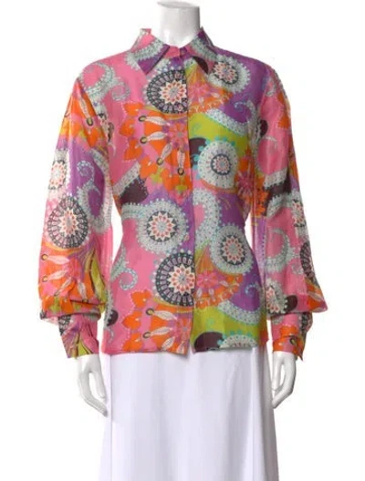 Pre-owned Alexis Linen Printed Blouse In Pink