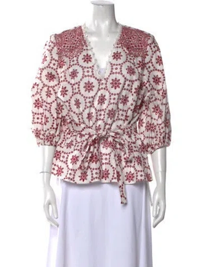 Pre-owned Alexis Linen Printed Blouse In White