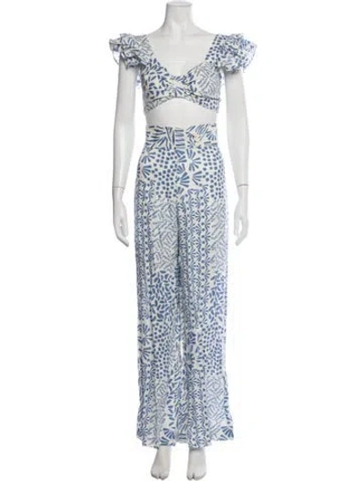 Pre-owned Alexis Linen Printed Pantsuit In Blue