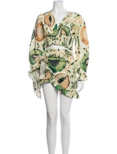 Pre-owned Alexis Linen Printed Skirt Set In Multi