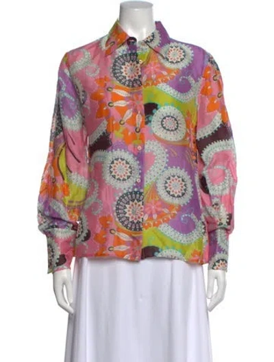 Pre-owned Alexis Linen Printed Top In Pink