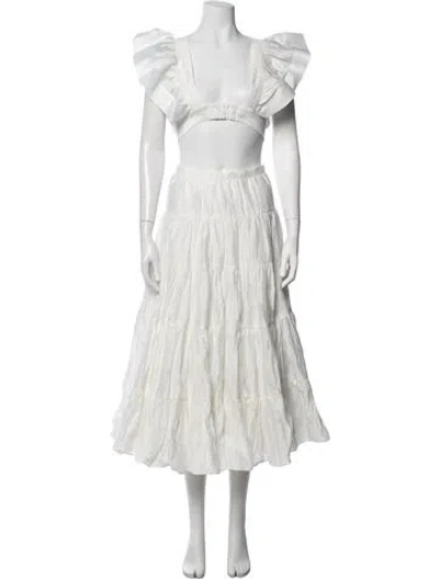 Pre-owned Alexis Linen Ruffle Embellishment Skirt Set W/ Tags In Neutrals