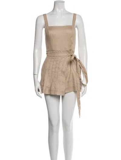 Pre-owned Alexis Linen Square Neckline Jumpsuit In Brown