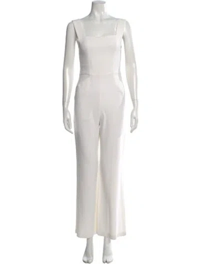 Pre-owned Alexis Linen Square Neckline Jumpsuit In White