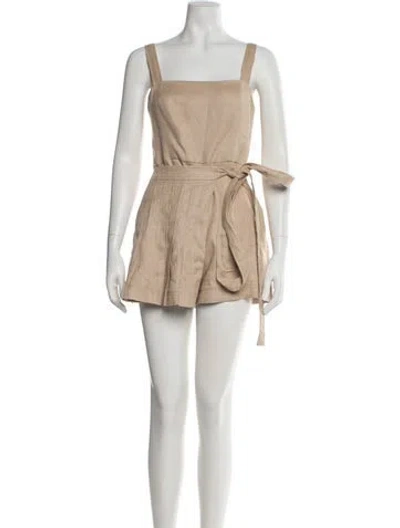 Pre-owned Alexis Linen Square Neckline Romper In Brown