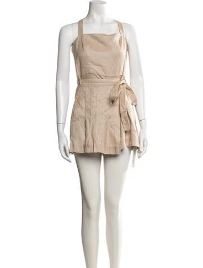 Pre-owned Alexis Linen Square Neckline Romper In Brown