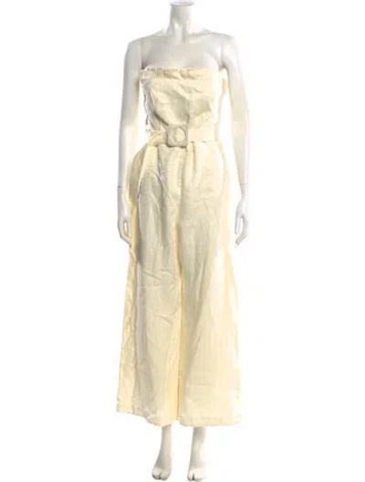 Pre-owned Alexis Linen Strapless Jumpsuit In Neutral
